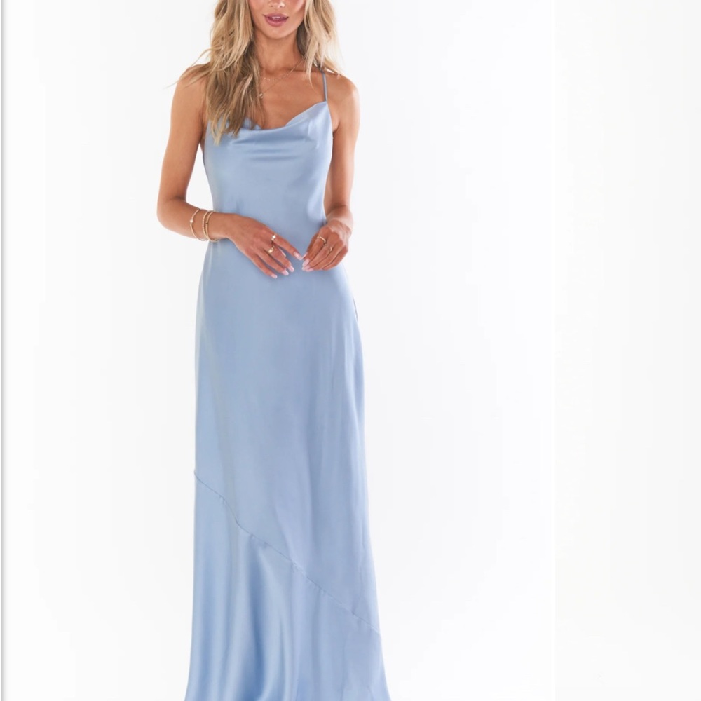 Show Me Your MuMu Sky Blue Satin Maxi Dress